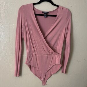 Forever21 Pink Long Sleeve Wrap Bodysuit
